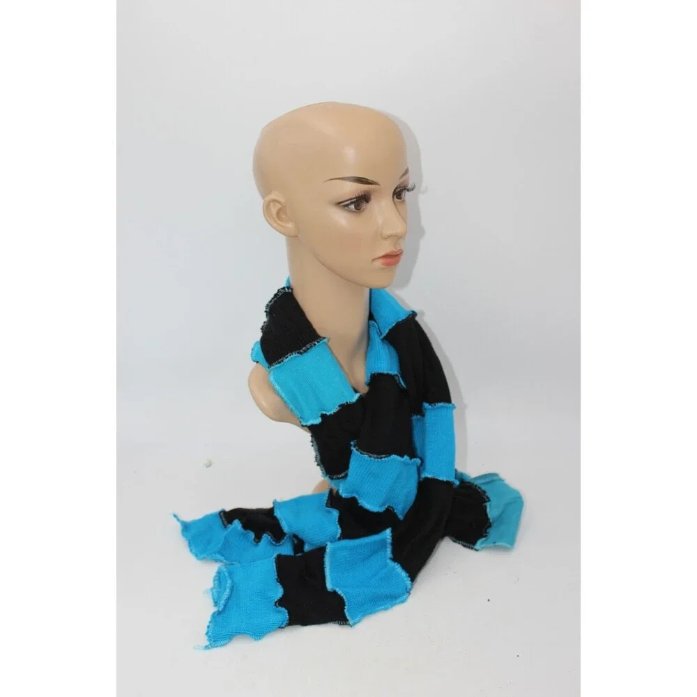 Scarf Upcycled Black Blue Sweaters Winter Carolina Panthers Apx 8' Long Handmade